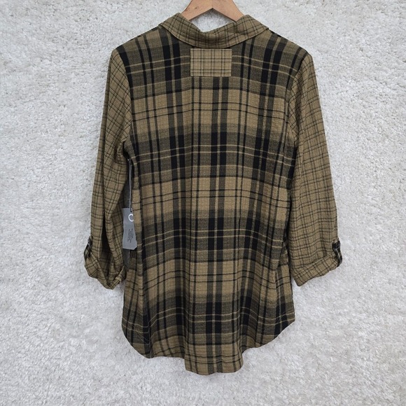 Habitat Shirt Womens Small Brown Plaid Boyfriend Tunic Roll Tab Sleeve Button - Picture 6 of 11
